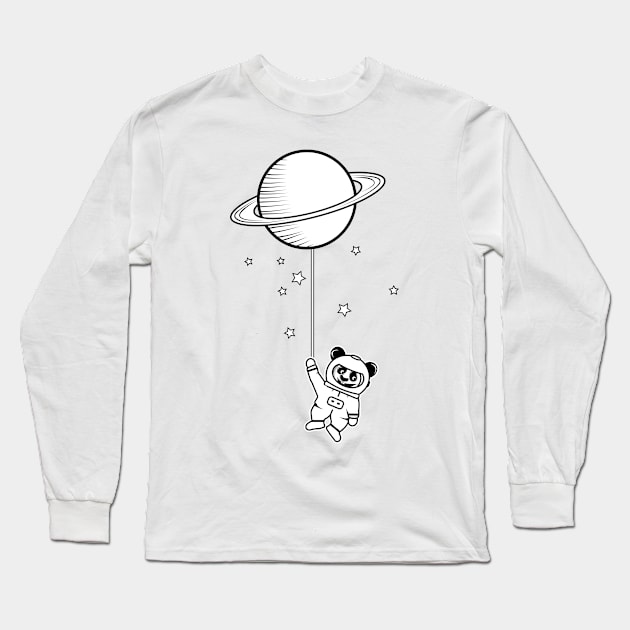 little astronaut panda bear with Saturn balloon Long Sleeve T-Shirt by Kisho